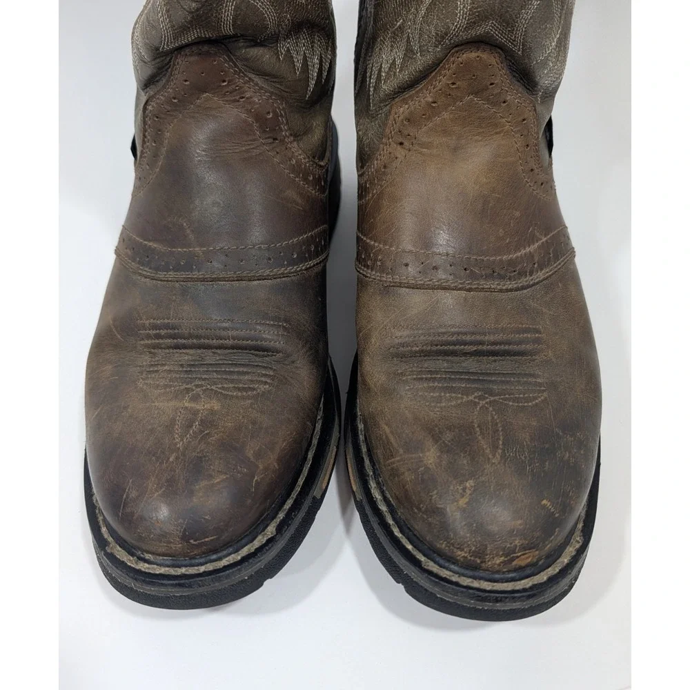 Ariat Men's WorkHog Pull-On soft toe Boots 11D Aged Bark Brown Leather 10001188